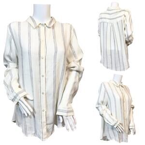 #T104 Maven West Blue & White Long Sleeve Linen Blend Shirt SZ L $188